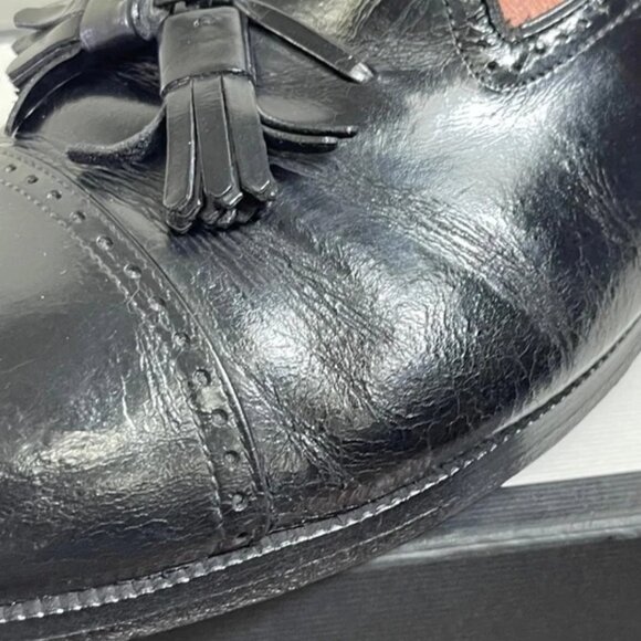 Salvatore Ferragamo Tassel Loafer Cap Toe Black Leather Dress Shoes Mens 10.5 EE - Picture 9 of 11